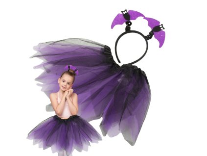 Halloweenský kostým sukně netopýr čelenka černá a fialová