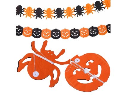 Dekorativní girlanda halloweenská dýně/ pavouk z papíru dlouhá 3 metry