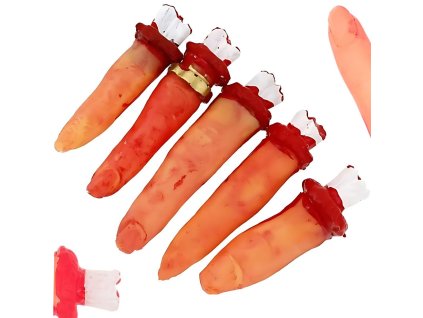 Falešné useknuté prsty halloweenská dekorace 5 gumových prošitých prstů
