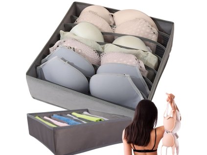 Organizér na podprsenku 6 přihrádek do šatní zásuvky šedý