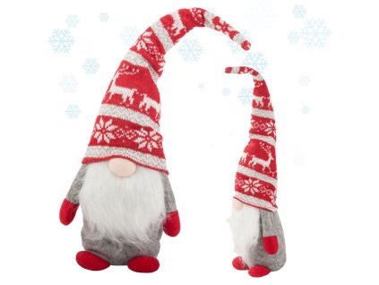 Vánoční skřítek ghost grey gnome s vousy na vánoční stromeček 48cm soft