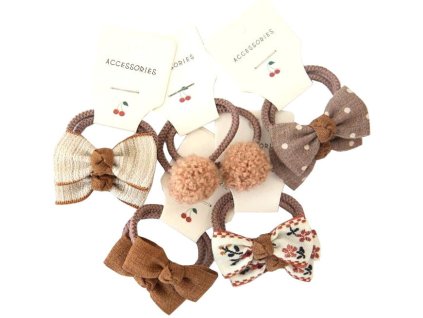 Dětská sada 10 silných barevných gumiček do vlasů s mašličkami, materiál, 2 cm x 4 cm