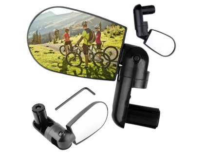 Zrcátko na kolo s nastavením 360 stupňů přišroubované k řídítkům