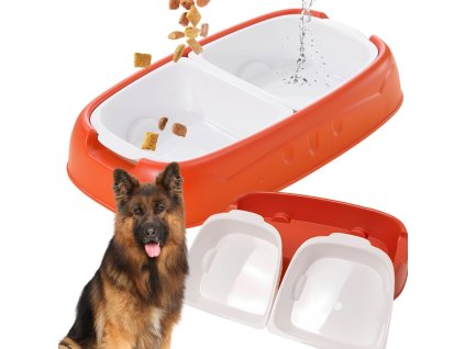 Dvojitá miska pro psa kočku odnímatelná miska na vodu a jídlo velká plastová