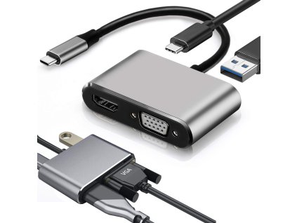 Adaptér usb-c na hdmi 4k vga hub usb 3.0 usb-c power delivery adapter
