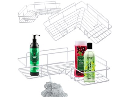 Půdní rohová koupelnová sprchová polička závěsný hák bílá