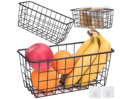 Závěsný koš kovový organizér závěsná kuchyňská police černá