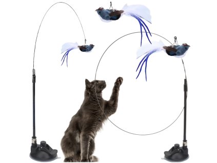 Interaktivní hračka pro kočky s přísavkou pohyblivý ptáček