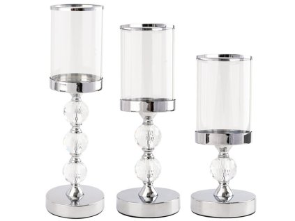 Svícny glamour kovové křišťálové skleněné sada chrom 3 ks