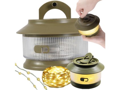 Kempování světlo dobíjecí led girlanda na roli 20m teplé