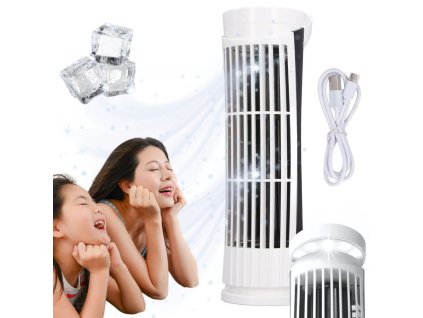 Mini sloupový stolní ventilátor s led světlem 2 rychlosti usb tichý provoz