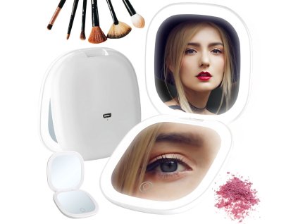 Make-up zrcátko s led osvětlením skládací x5 pro cestovní tašku