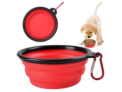 Silikonová miska pro psy skládací turistická karabina 400ml