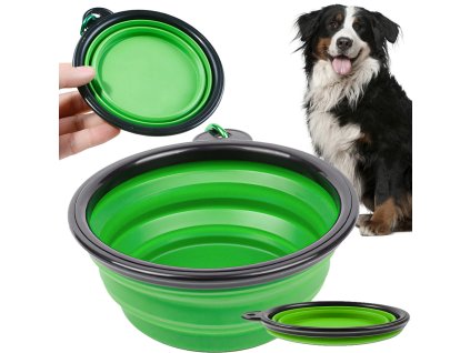 Silikonová miska pro psy skládací turistická karabina 400ml