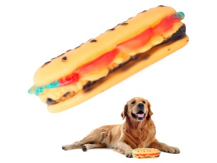 Hračka pro psy pískací žvýkací guma hamburger