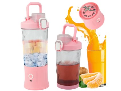 Přenosný bezdrátový USB mixér na smoothie, drtič ledu, růžový