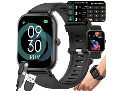Smartwatch dámské pánské hodinky gumový řemínek sport bluetooth hovory černé