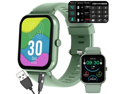Smartwatch dámské pánské hodinky gumový řemínek sport bluetooth hovory zelená