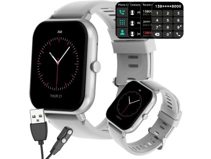 Smartwatch dámské pánské hodinky gumový řemínek sport bluetooth hovory šedá