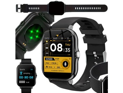 Smartwatch dámské pánské hodinky gumový řemínek sport bluetooth hovory černé