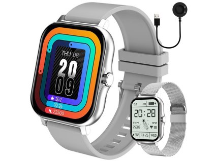 Smartwatch dámské pánské hodinky gumový řemínek sport bluetooth hovory šedá