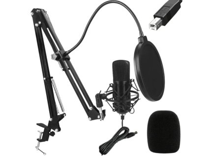 Studiový kapacitní usb mikrofon sádka stativ pop kardioidní filtr