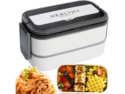 Praktický lunch box s dvěma přihrádkami a příbory 1400ml