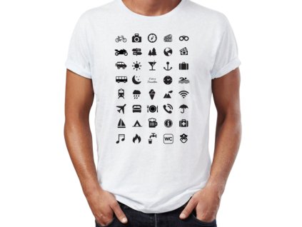 Cestovní tričko s ikonami Barva: Bílá, Velikost: M