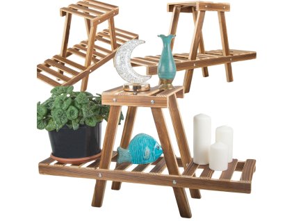 Stojan na záhonek dřevěný květináč dvoupatrový regál