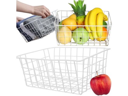 Půdní kovový drátěný koš půdní kovový organizér do kuchyně na ovoce bílý velký