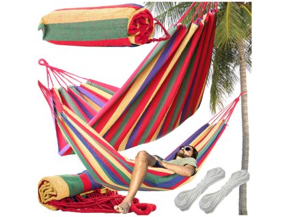 Barevný pruhovaný zahradní hambáč s jednou osobou 200x80 pocket etui