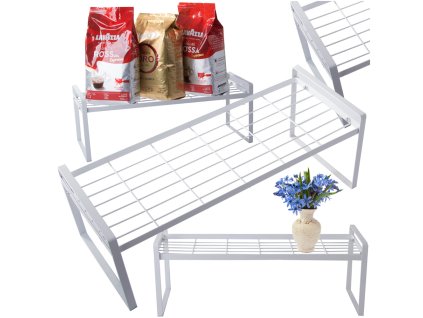 Kovová police jednopatrový kuchyňský organizér stojan bílý do kuchyně