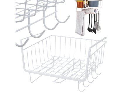Kovový koš pod horní skříňkou 5 háčků držák papíru