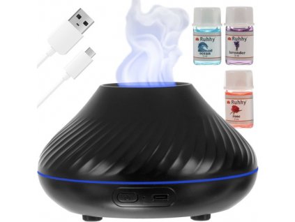 Aroma difuzér s efektem hoření ohně, 130ml, USB Type-C, černý plast