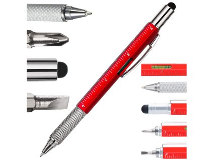 Multifunkční pero šroubovák multitool 6v1 vodováha klip
