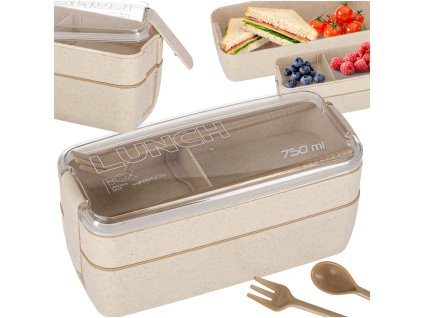 Snídaňový box s přihrádkami rozdělený 750ml béžový