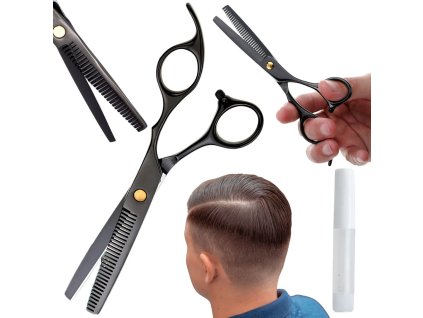 Profesionální kadeřnické nůžky na odstraňování odrostů, 17 cm, černé, texturující