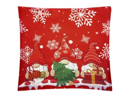 Vánoční povlak na polštář s motivem trpaslíků, červená/zelená/bílá, polyester, 45x45 cm