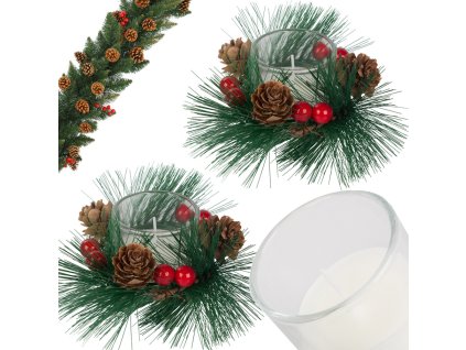 Dekorativní svíčky ve skleněném věnci sada svíček na vánoce 2 ks