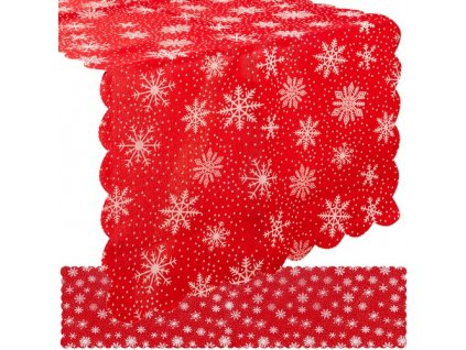 Dlouhý Vánoční Běhoun na Stůl s Vzorem Sněhových Vloček, Červený a Bílý, Polyester, 150x35 cm