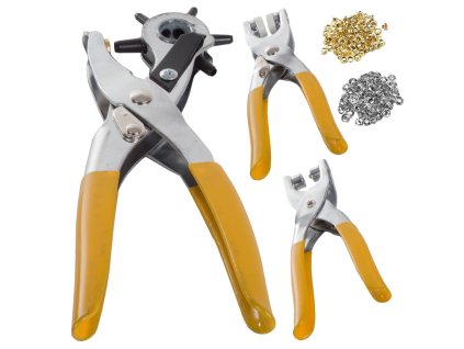 Koženková souprava děrované otvory nýty očka šrouby