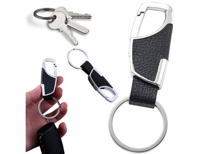 Kroužek na klíče kovový kroužek na klíče z umělé kůže stříbrný černý