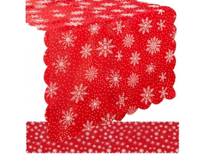 Dlouhý Vánoční Běhoun na Stůl s Vzorem Sněhových Vloček, Červený a Bílý, Polyester, 185x35 cm