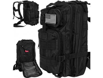 Vojenský turistický batoh, černý, nylon/polyester 600D, 26l