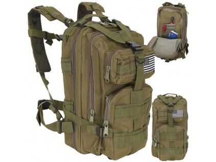 Vojenský turistický batoh 26L, zelený, nylon/polyester 600D, 44x28x16 cm
