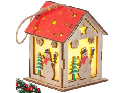 Dřevěná závěsná lucerna osvětlení vánočního stromku vánoční dekorace sněhulák
