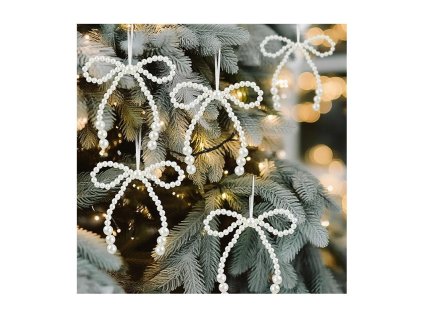 Perlové mašle na vánoční stromeček, vánoční ozdoby 10 x 12 cm, sada 6 kusů - WOZ53