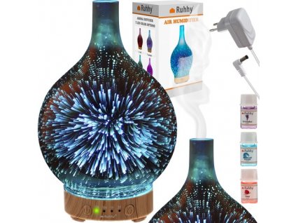 Aroma difuzér s LED noční lampou a aromaterapií, hnědý/zrcadlový, sklo/plast/guma, 24x13 cm
