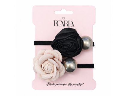 Sada 2 v 1 gumičky s růží a perlou na nášivce GUM164