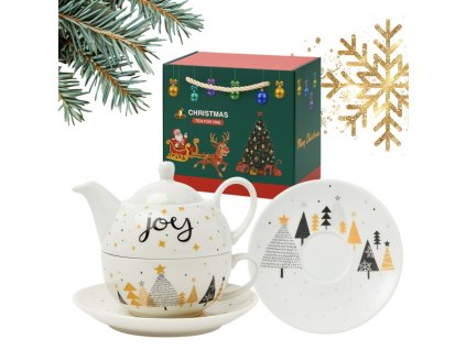 VÁNOČNÍ SADA - džbán s hrnkem a podšálkem v dekorativní krabičce KB28